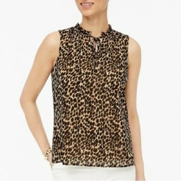 NWT J. Crew Leopard Print Tie-Neck Ruffle Tank Top - Picture 2 of 13